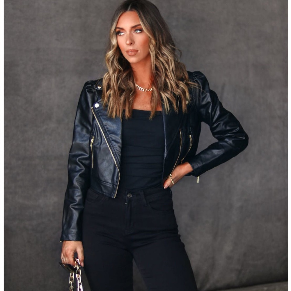 Strut & Bolt Risky Behavior Faux Leather Crop Biker Jacket - NWT - XL